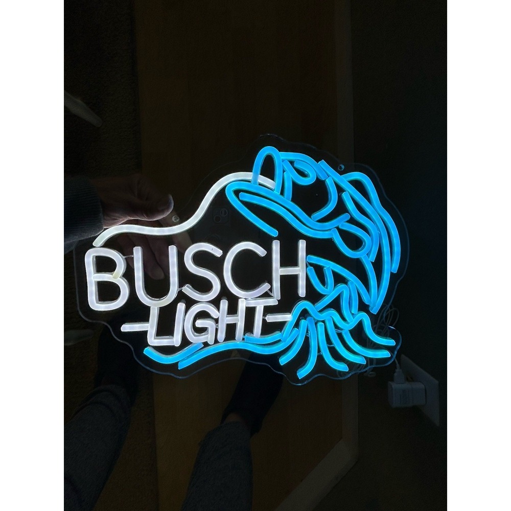 Busch Light Fish LED Neon Sign Beer Bar Fishing Man Cave Garage Wall Light 15"